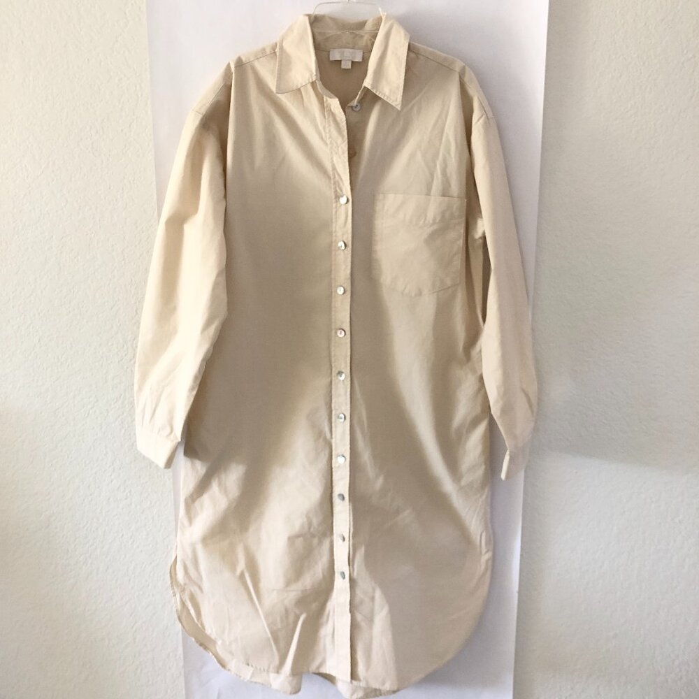 Le' AL.X Women Cream Beige Midi Dress Shirt Size L Large Cotton Long Sleeves - Picture 4 of 10